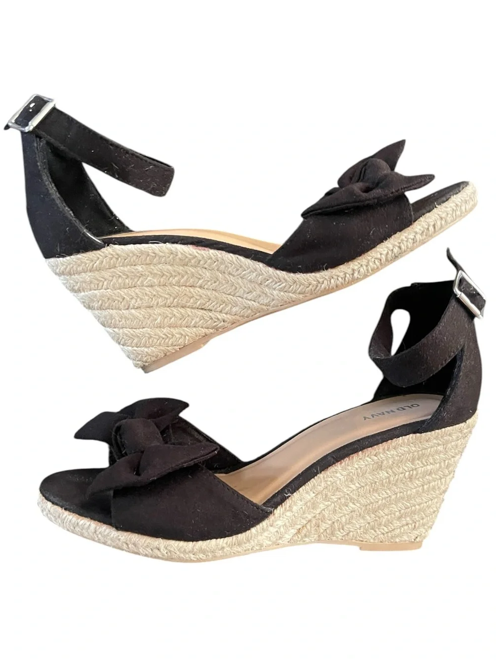 Old Navy sueded bow-tie espadrille wedges with woven jute heel summer casual 8.5